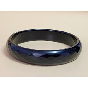 Vintage Black Chalcedony Bangle Bracelet with Beveled, Reflective, Shiny Design